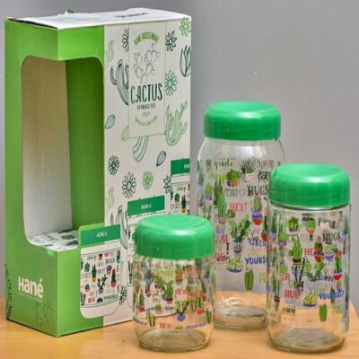 Hane Jar Set (Cactus 3 piece) | kitchen item | Waseeh Pakistan