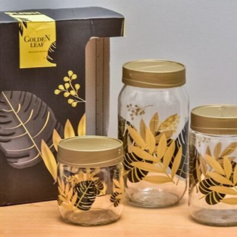 Hane Jar Set (Golden Leaf 3 piece) | kitchen item | Waseeh Pakistan