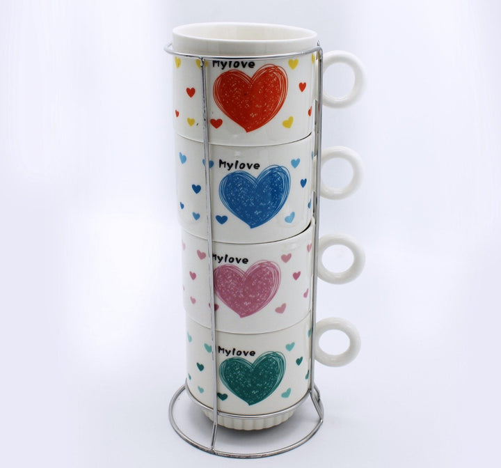 Heart Cup Tower - 4 Pcs | kitchen item | Waseeh Pakistan