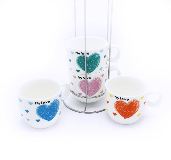 Heart Cup Tower - 4 Pcs | kitchen item | Waseeh Pakistan