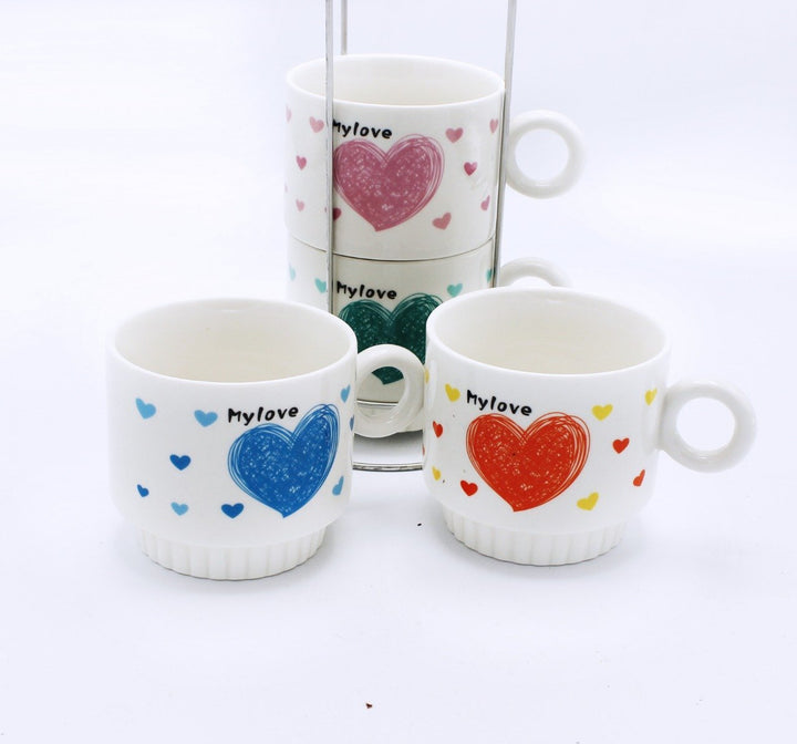 Heart Cup Tower - 4 Pcs | kitchen item | Waseeh Pakistan