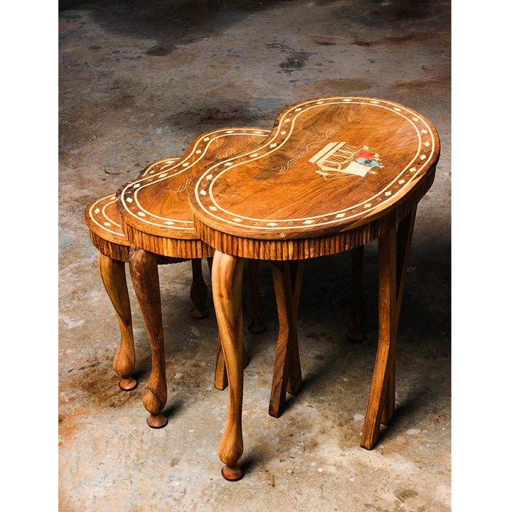 Heart Nesting Living Lounge Drawing Room Shisham Tables (Set of 3) | Furniture | Waseeh Pakistan