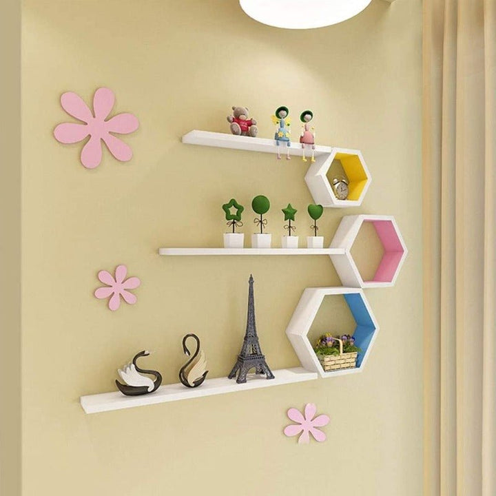 Hexa Maze Kids Bedroom Living Drawing Room Floating Shelve (Set of 3) | Furniture | Waseeh Pakistan