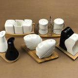 Imperial Ceramic Salt and Pepper Set With Bamboo Base - waseeh.com