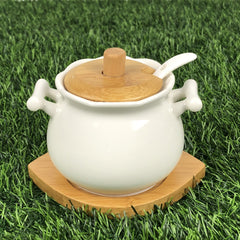 Sugar Pot Set With Wooden Lid - waseeh.com