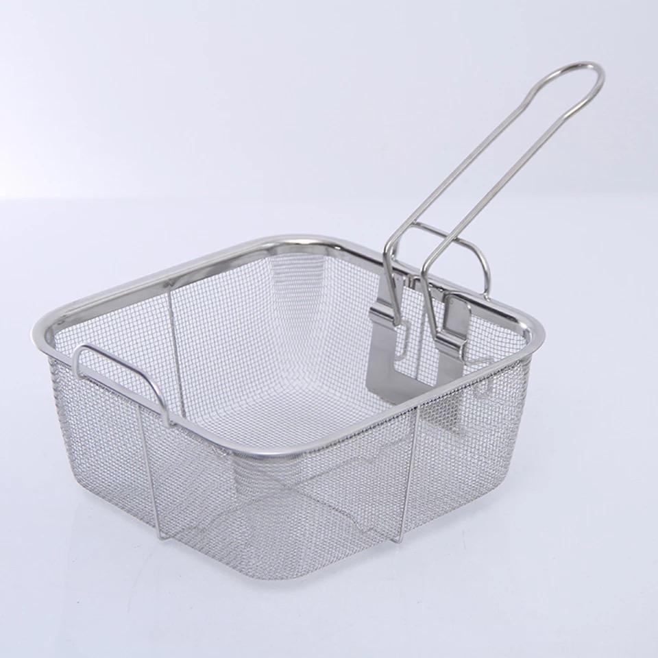 Non Stick Square Kitchen With Handle Oil Strainer Portable Stainless Steel Frying Basket - waseeh.com