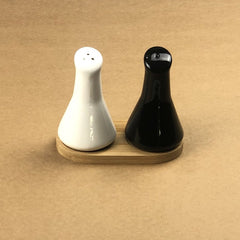 Imperial Ceramic Salt and Pepper Set With Bamboo Base - waseeh.com