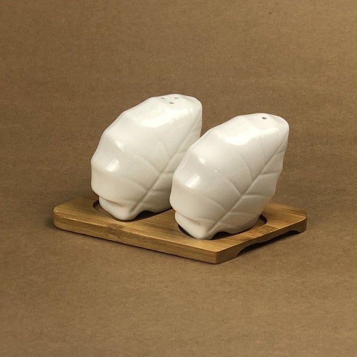Imperial Ceramic Salt and Pepper Set With Bamboo Base | kitchen item | Waseeh Pakistan