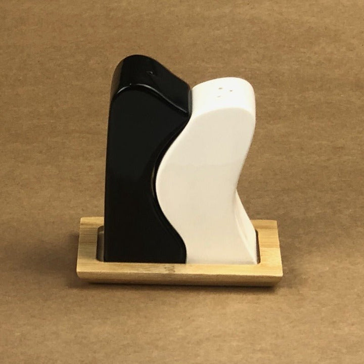 Imperial Ceramic Salt and Pepper Set With Bamboo Base | kitchen item | Waseeh Pakistan