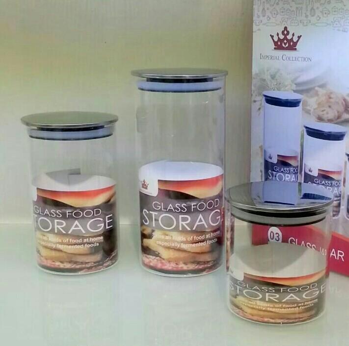 Jar Set With Stainless Steel Lid - Set of 3 - Transparent Glass | kitchen item | Waseeh Pakistan