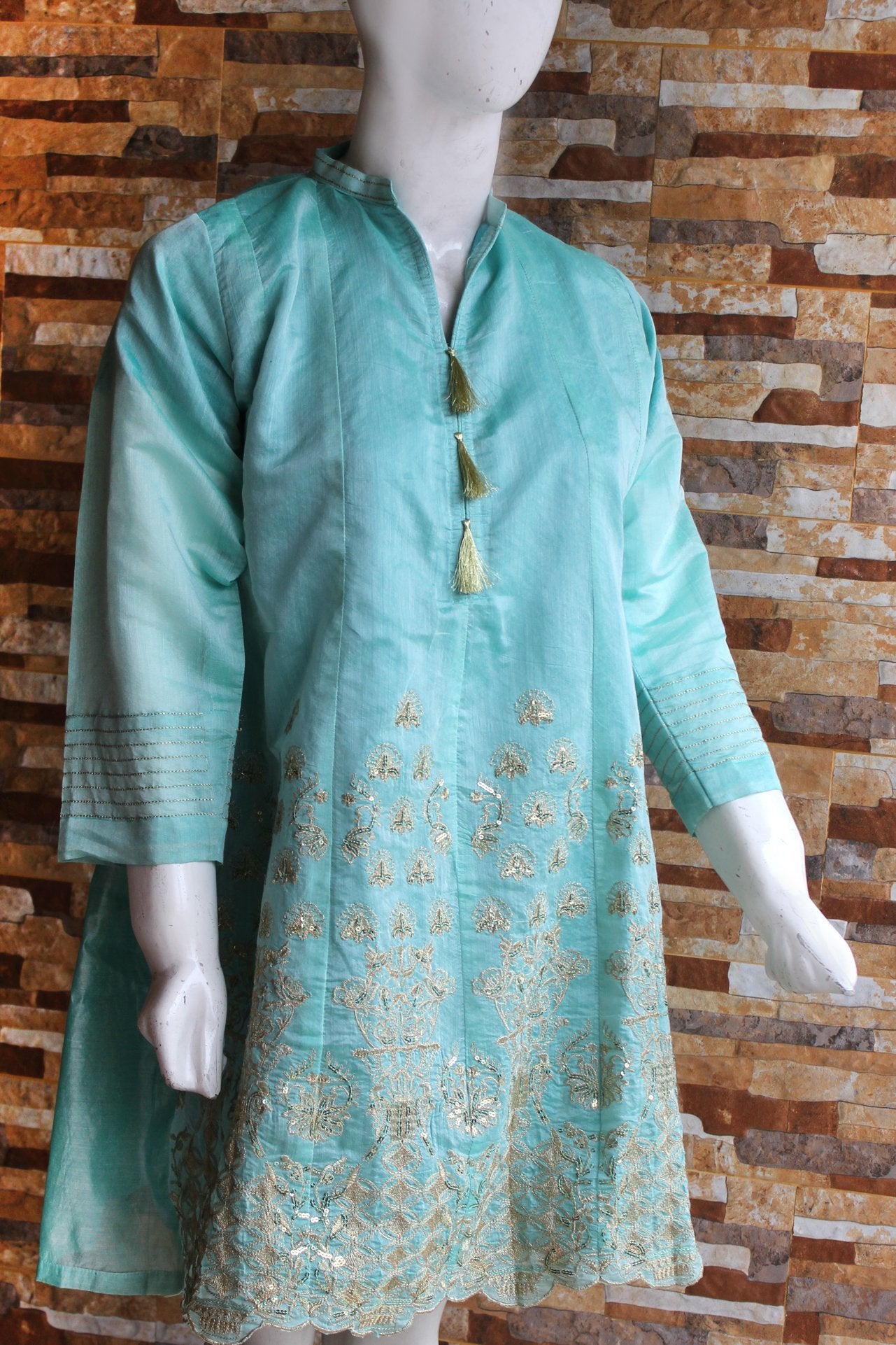 Embroided Spring Cotton - Aqua - Yellow - Ladies - waseeh.com