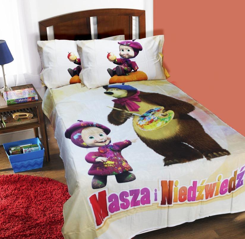 Single Kids Bed Sheet - Satin - Masha and The Bear - waseeh.com