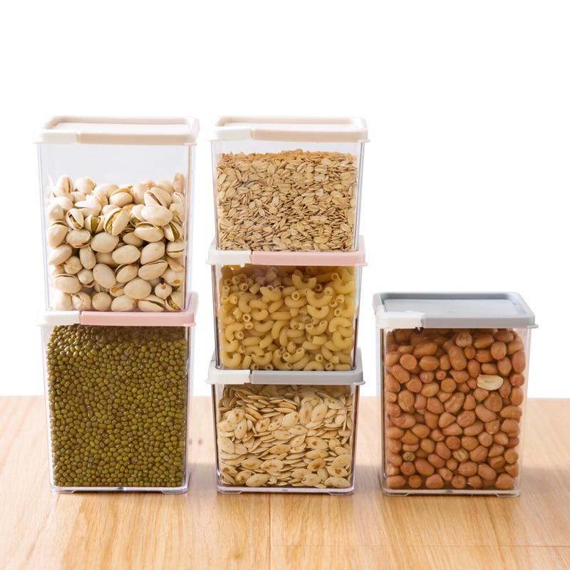 Korean 5pcs Rectangular food storage bottle transparent grains noodles milk moisture-proof powder jar storage box organizer tank | kitchen item | Waseeh Pakistan