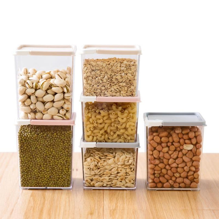 Korean 5pcs Rectangular food storage bottle transparent grains noodles milk moisture-proof powder jar storage box organizer tank | kitchen item | Waseeh Pakistan