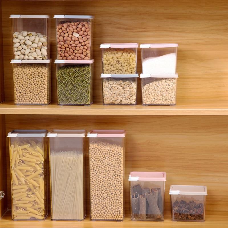 Korean 5pcs Rectangular food storage bottle transparent grains noodles milk moisture-proof powder jar storage box organizer tank | kitchen item | Waseeh Pakistan