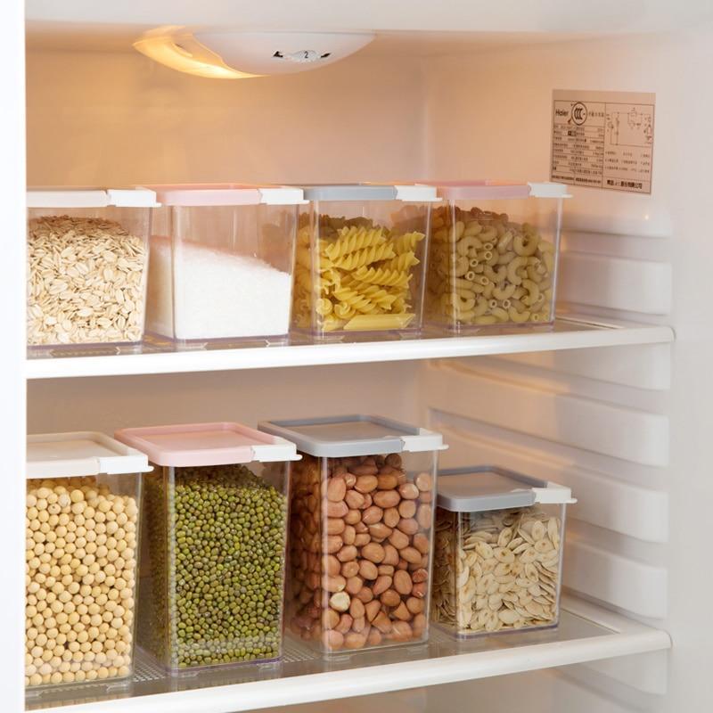 Korean 5pcs Rectangular food storage bottle transparent grains noodles milk moisture-proof powder jar storage box organizer tank | kitchen item | Waseeh Pakistan