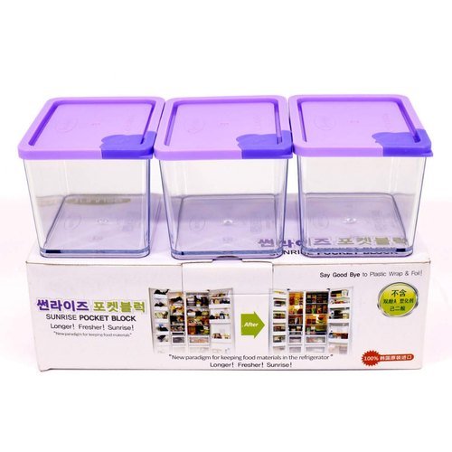 Korean Storage Container with Violet TAP LID (3 Pieces) | Mix &amp; Match | Waseeh Pakistan