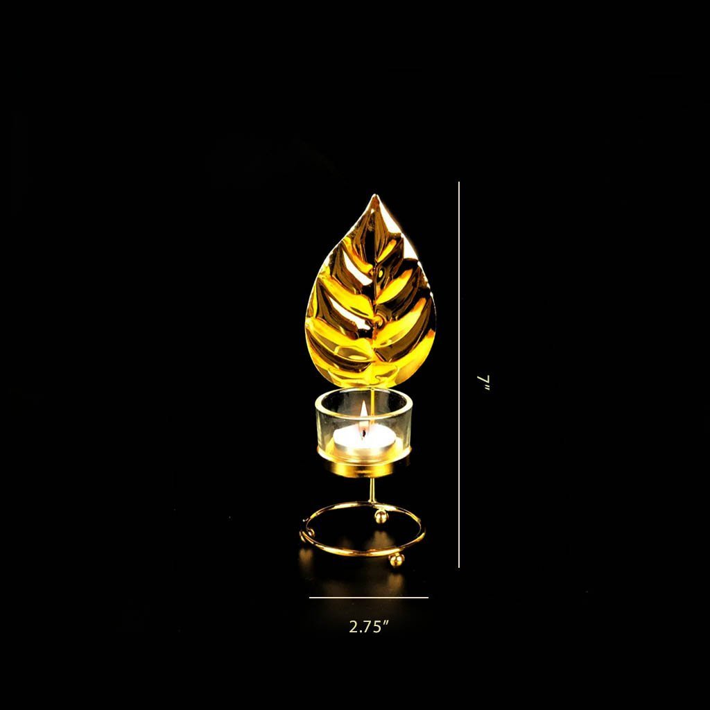 Leaf Metal Golden Candle Stand with Glass Pot | Home Décor | Waseeh Pakistan