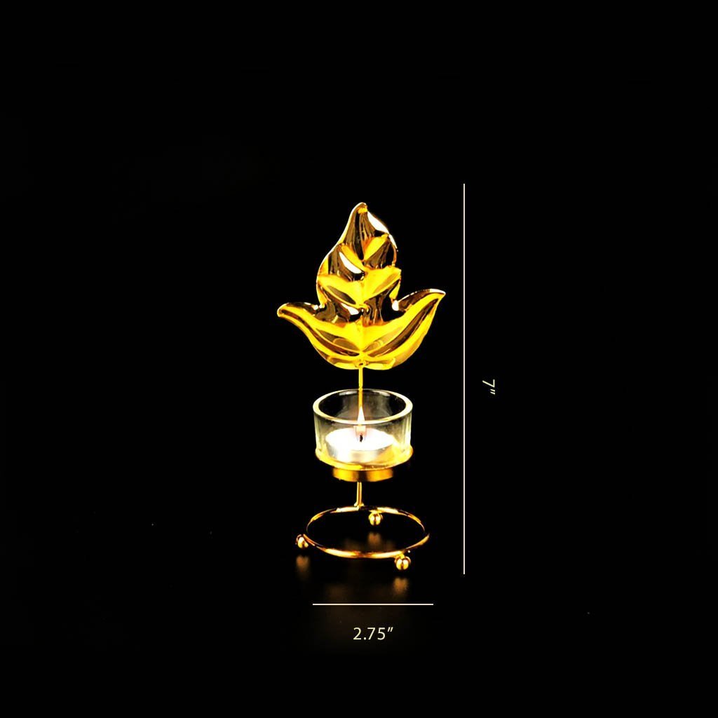 Leaf Metal Golden Candle Stand with Glass Pot | Home Décor | Waseeh Pakistan