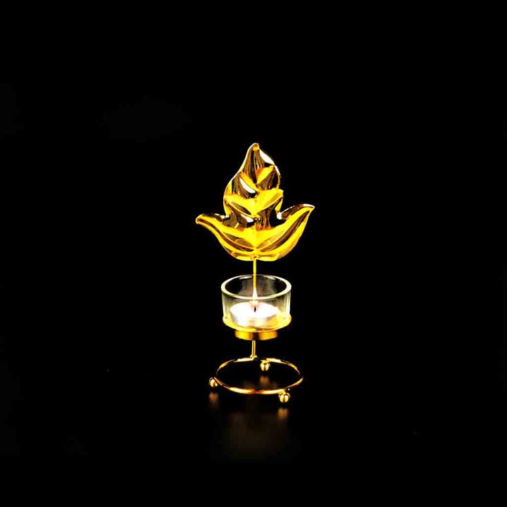 Leaf Metal Golden Candle Stand with Glass Pot | Home Décor | Waseeh Pakistan