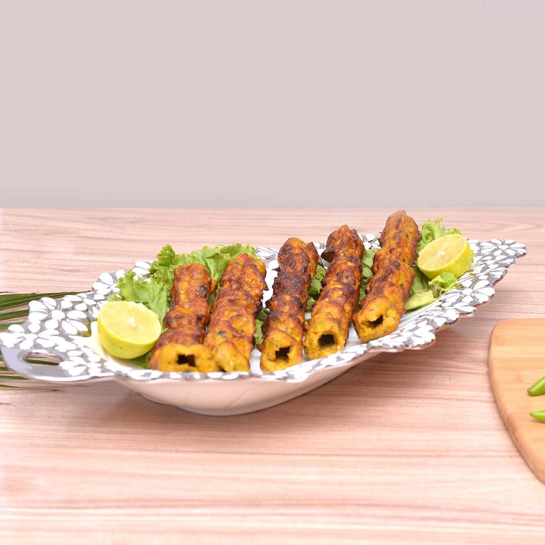 Leaf Style Cramic Trey with Silver Border | kitchen item | Waseeh Pakistan