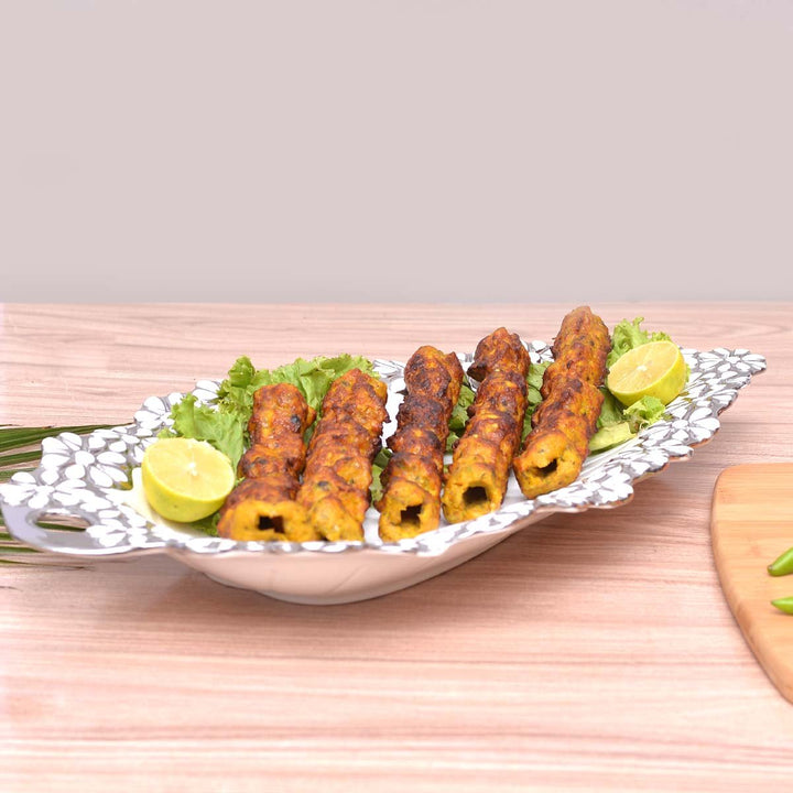 Leaf Style Cramic Trey with Silver Border | kitchen item | Waseeh Pakistan