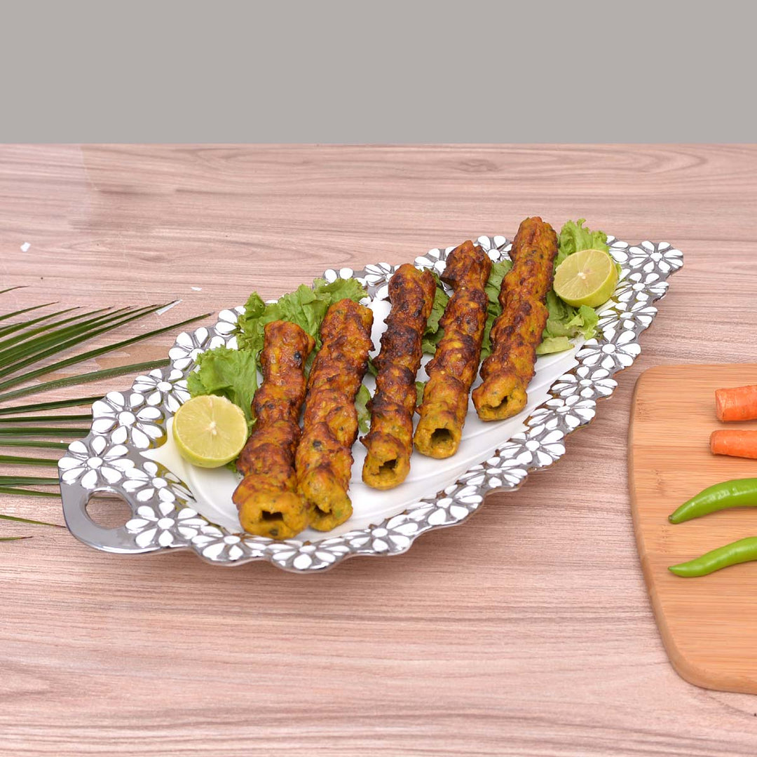 Leaf Style Cramic Trey with Silver Border | kitchen item | Waseeh Pakistan