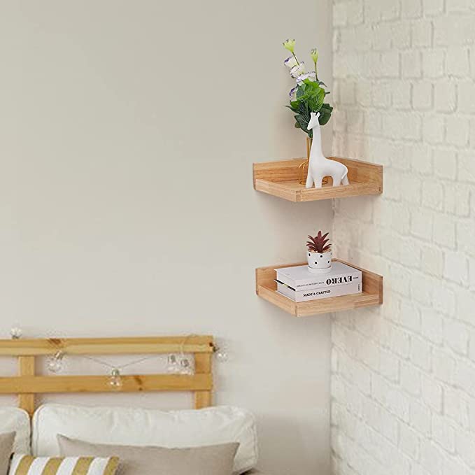 Levie Corner Solid Wood Floating Living Lounge Drawing Room Shelves (Set of 2) | Furniture | Waseeh Pakistan