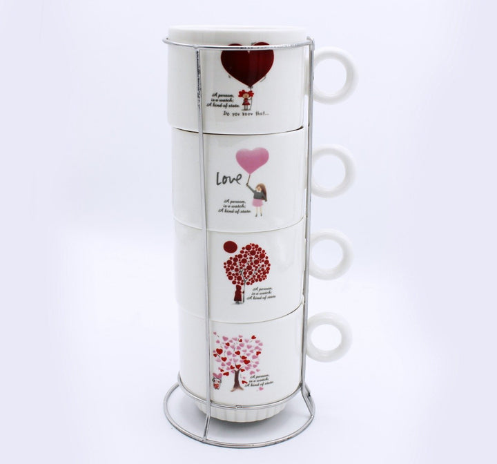 Love heart Cup Tower - 4 Pcs | kitchen item | Waseeh Pakistan