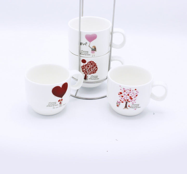 Love heart Cup Tower - 4 Pcs | kitchen item | Waseeh Pakistan