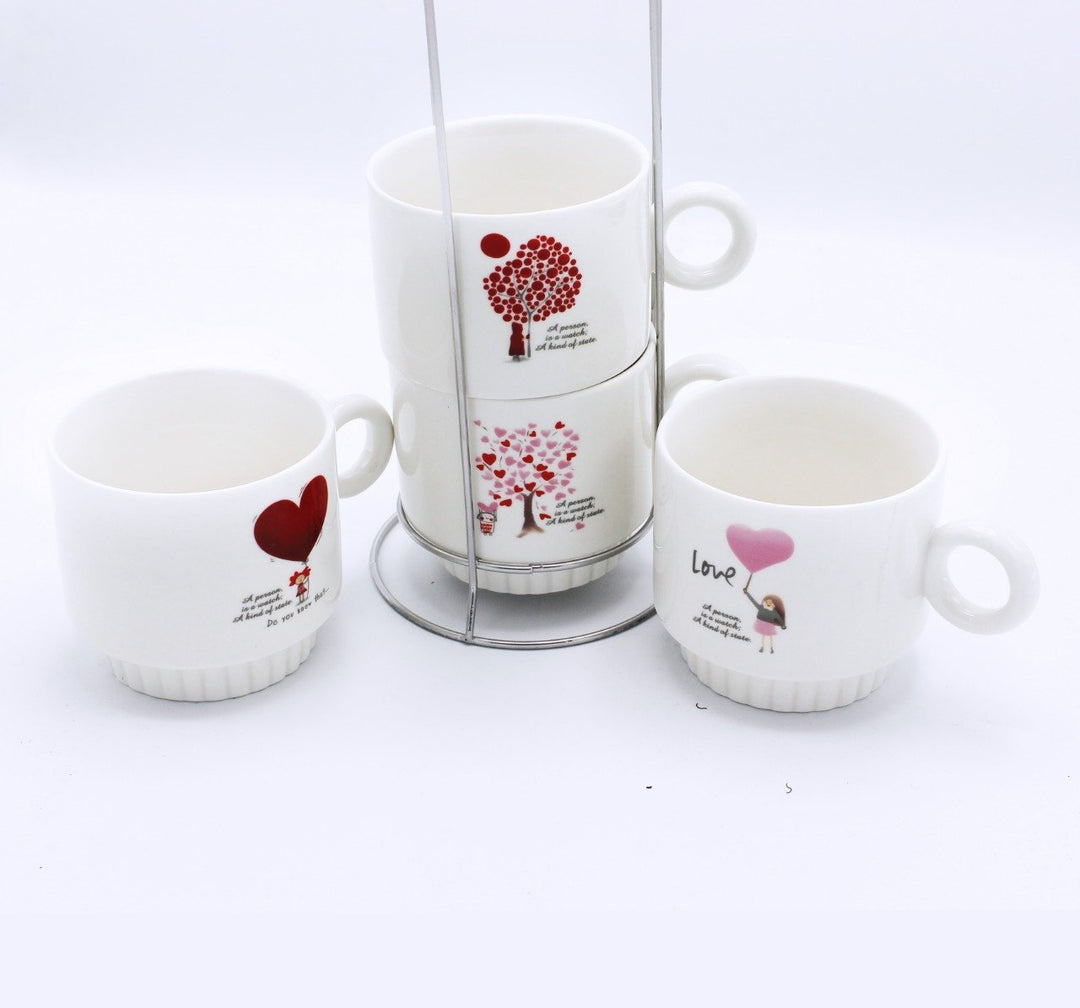Love heart Cup Tower - 4 Pcs | kitchen item | Waseeh Pakistan