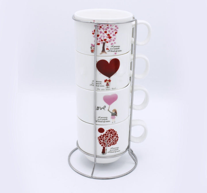 Love heart Cup Tower - 4 Pcs | kitchen item | Waseeh Pakistan