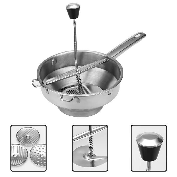 Manual Stainless Steel Fruit Jam Vegetable Potato Milling Grinder with 3 Discs Ideal for fruit vegetable sauces purees baby food | kitchen item | Waseeh Pakistan