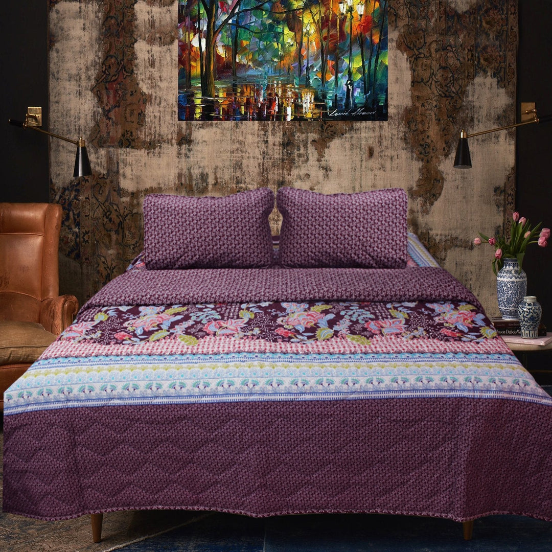 Maroon Patz - Cotton Bed Spread Set - 6 pc | Home Décor | Waseeh Pakistan