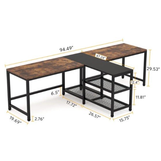 Double workstation dimensions with centre shelves facing right