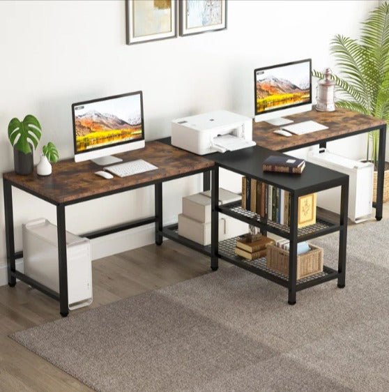 Two-person computer desk with printer and centre organizer