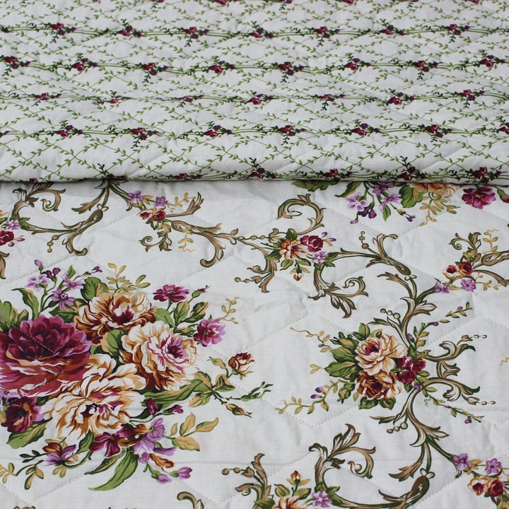 Megenta Floral Over White Spread - 6 Pieces Bed Spread Set | Home Décor | Waseeh Pakistan