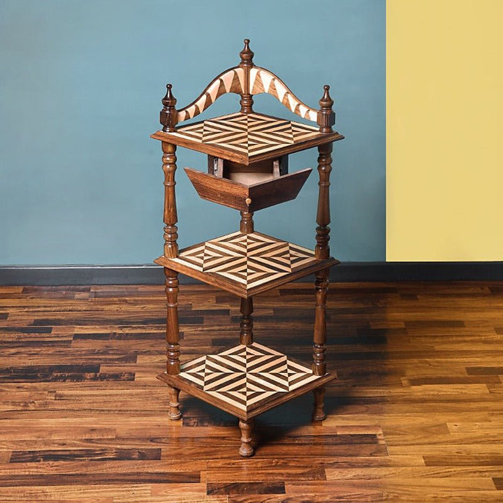 Mystery Corner Shelf Stand (Shisham) | Furniture | Waseeh Pakistan