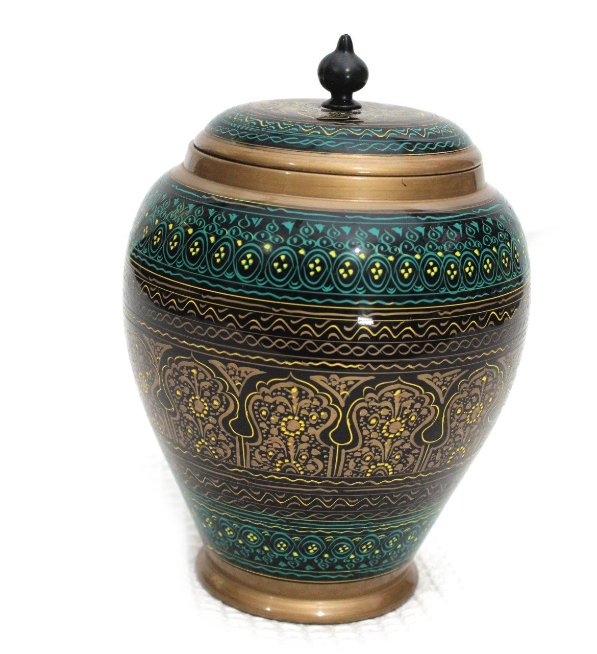 Wooden Candy Jar in Nakshi Art 9'' - waseeh.com