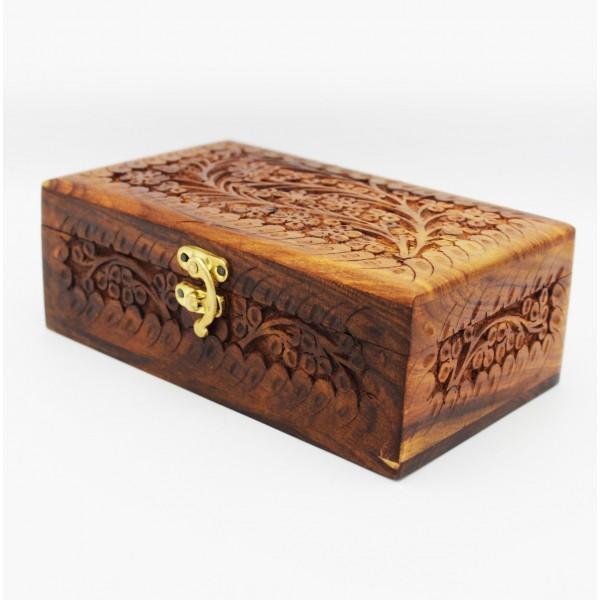 Wooden Hand Made Jewellery Box - Carved - Small - waseeh.com
