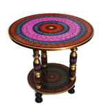 Wooden Table in Nakshi Art Top 24''- Red - waseeh.com