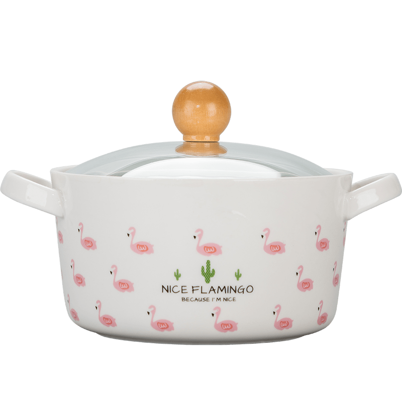 OUSSIRRO Flamingos Cartoon Creative instant Noodles Bowl With lid Ceramic Bowl Cute Student Job Bowl Soup Bowl | kitchen item | Waseeh Pakistan