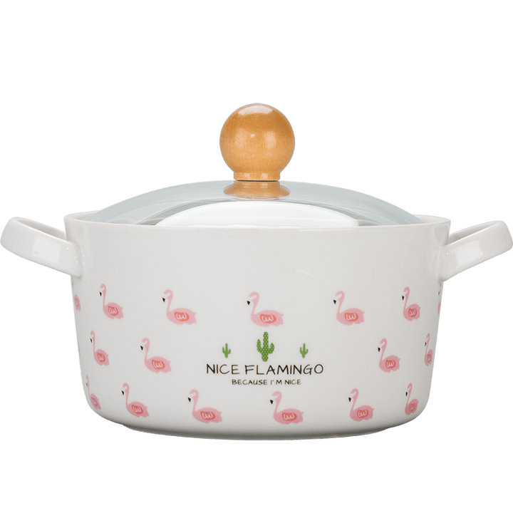 OUSSIRRO Flamingos Cartoon Creative instant Noodles Bowl With lid Ceramic Bowl Cute Student Job Bowl Soup Bowl | kitchen item | Waseeh Pakistan