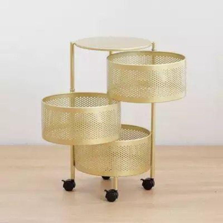 Parfait Rotating Basket Trolley (Golden Round) | kitchen item | Waseeh Pakistan
