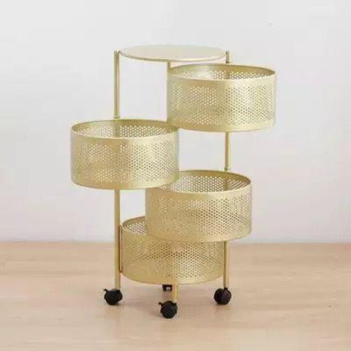 Parfait Rotating Basket Trolley (Golden Round) | kitchen item | Waseeh Pakistan