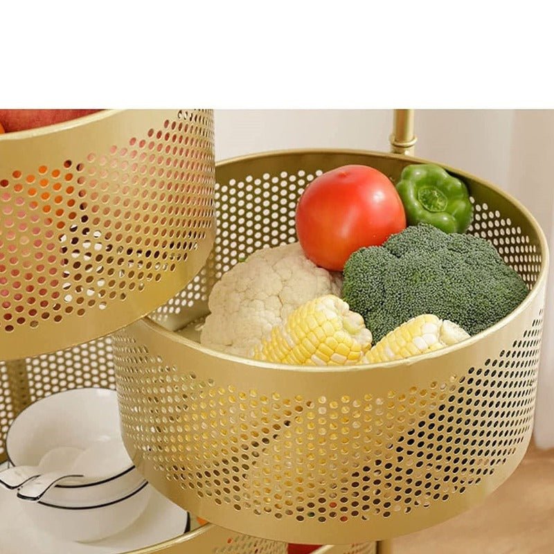 Parfait Rotating Basket Trolley (Golden Round) | kitchen item | Waseeh Pakistan