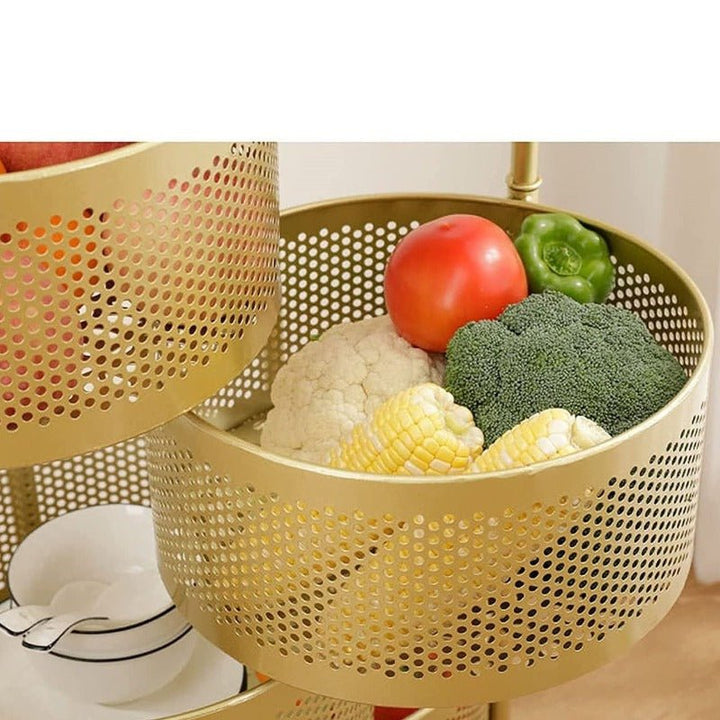 Parfait Rotating Basket Trolley (Golden Round) | kitchen item | Waseeh Pakistan