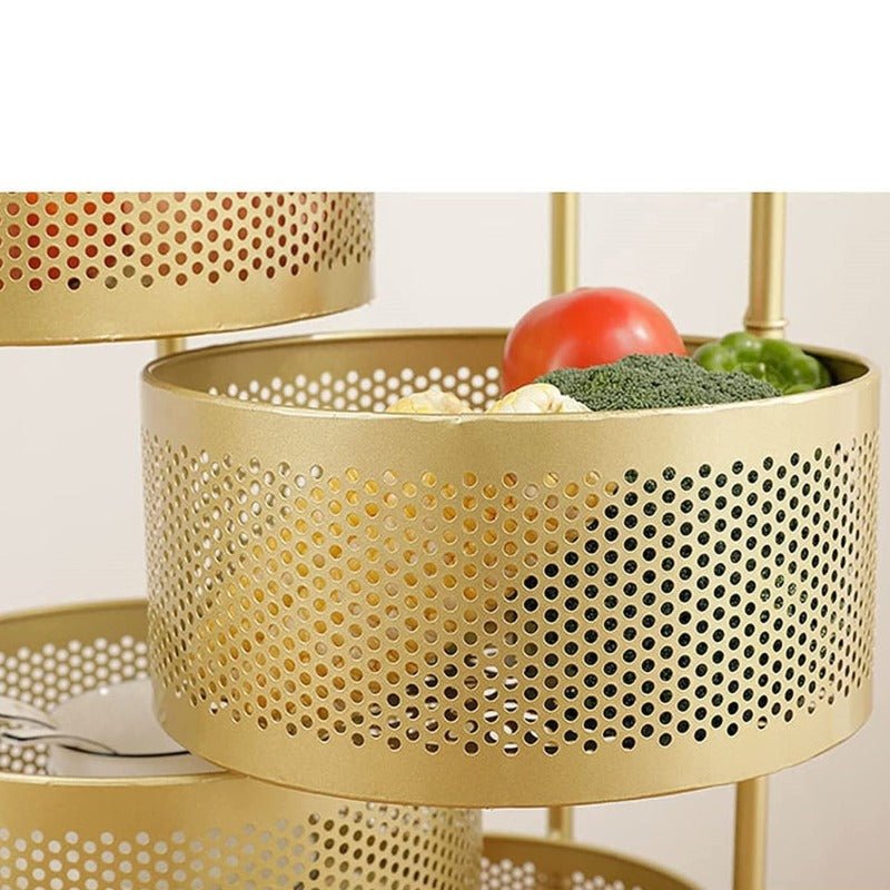 Parfait Rotating Basket Trolley (Golden Round) | kitchen item | Waseeh Pakistan