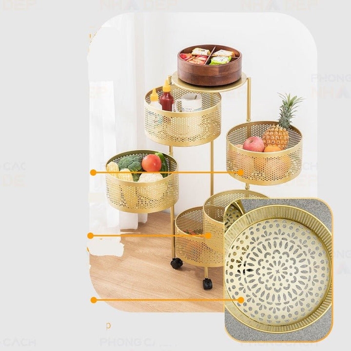 Parfait Rotating Basket Trolley (Golden Round) | kitchen item | Waseeh Pakistan