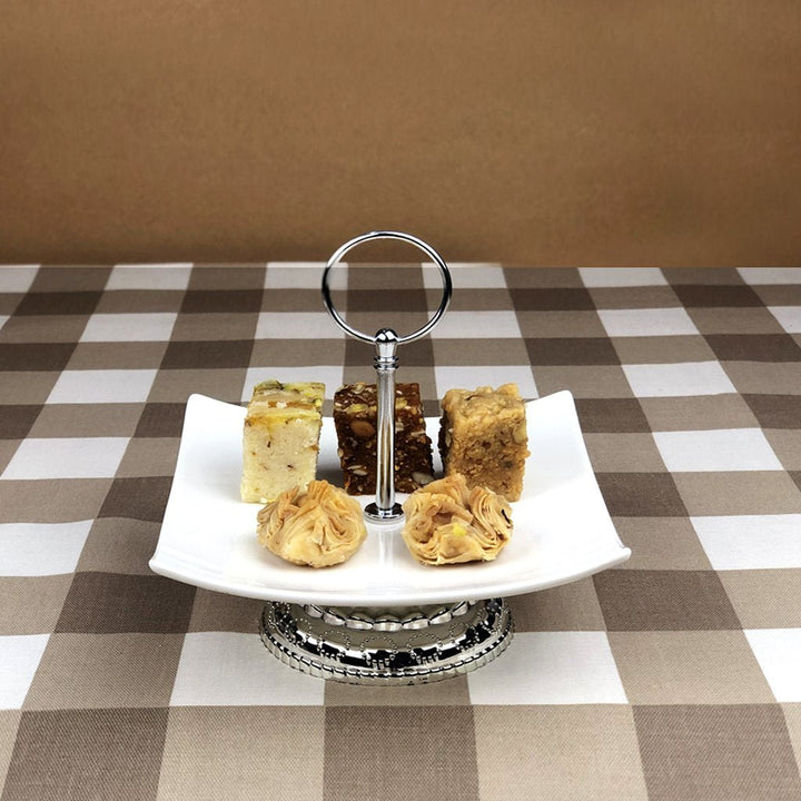 Pastry Stand in Ceramic with Silver Base - Medium Size | kitchen item | Waseeh Pakistan